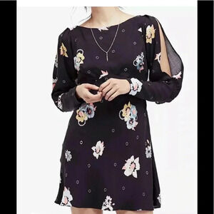 Free People Women Dress Split Sleeve Floral Mini Long Sleeve  Black Size 0